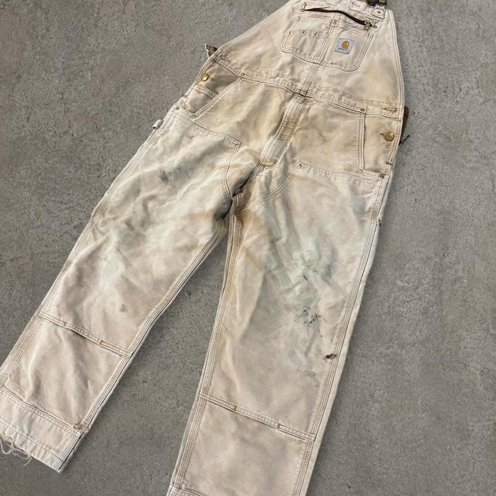 vintage carhartt workwear beieg overalls